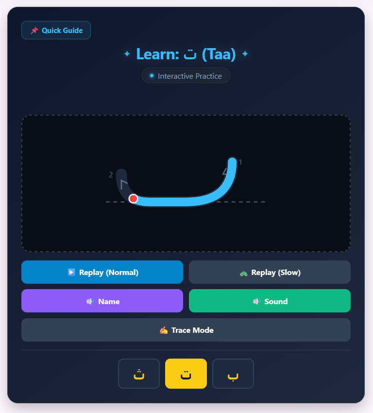 Abjadia Arabic letter learning page